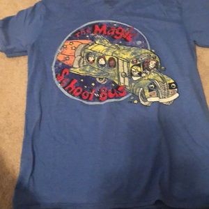 Magic school bus distressed shirt with a v cut